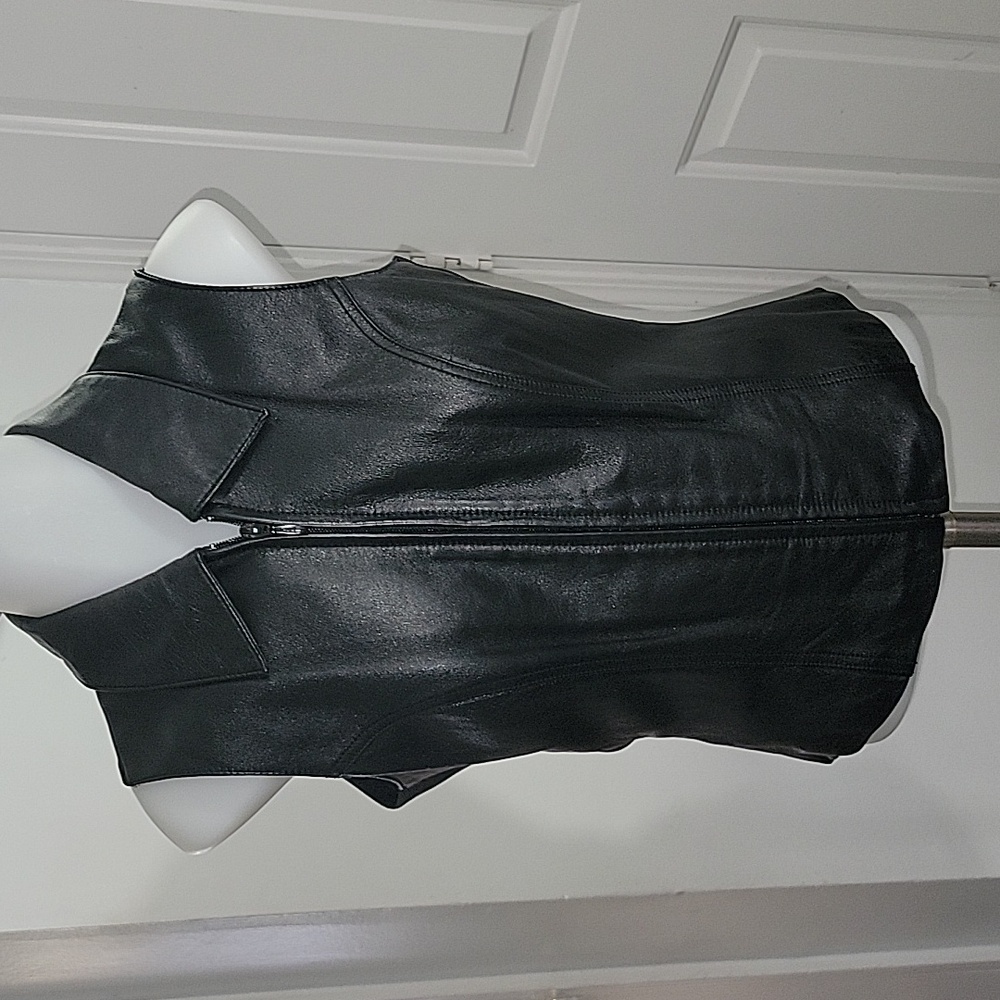 VTG Womens Black 90's Leather Vest Jacket Western Rodeo Cowgirl Size Medium